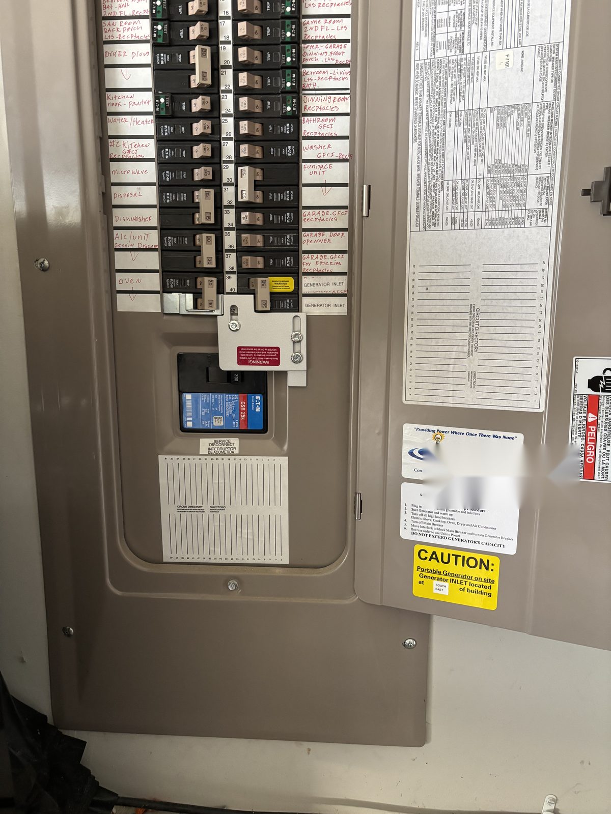 Generator inlet and interlock installed by Spotlight Electric, Wake Forest, NC